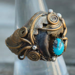 Vintage Sterling an Copper Turquoise Claw Ring 7.75