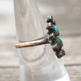 Vintage Sterling Turquoise and Coral Cluster Ring 6.75
