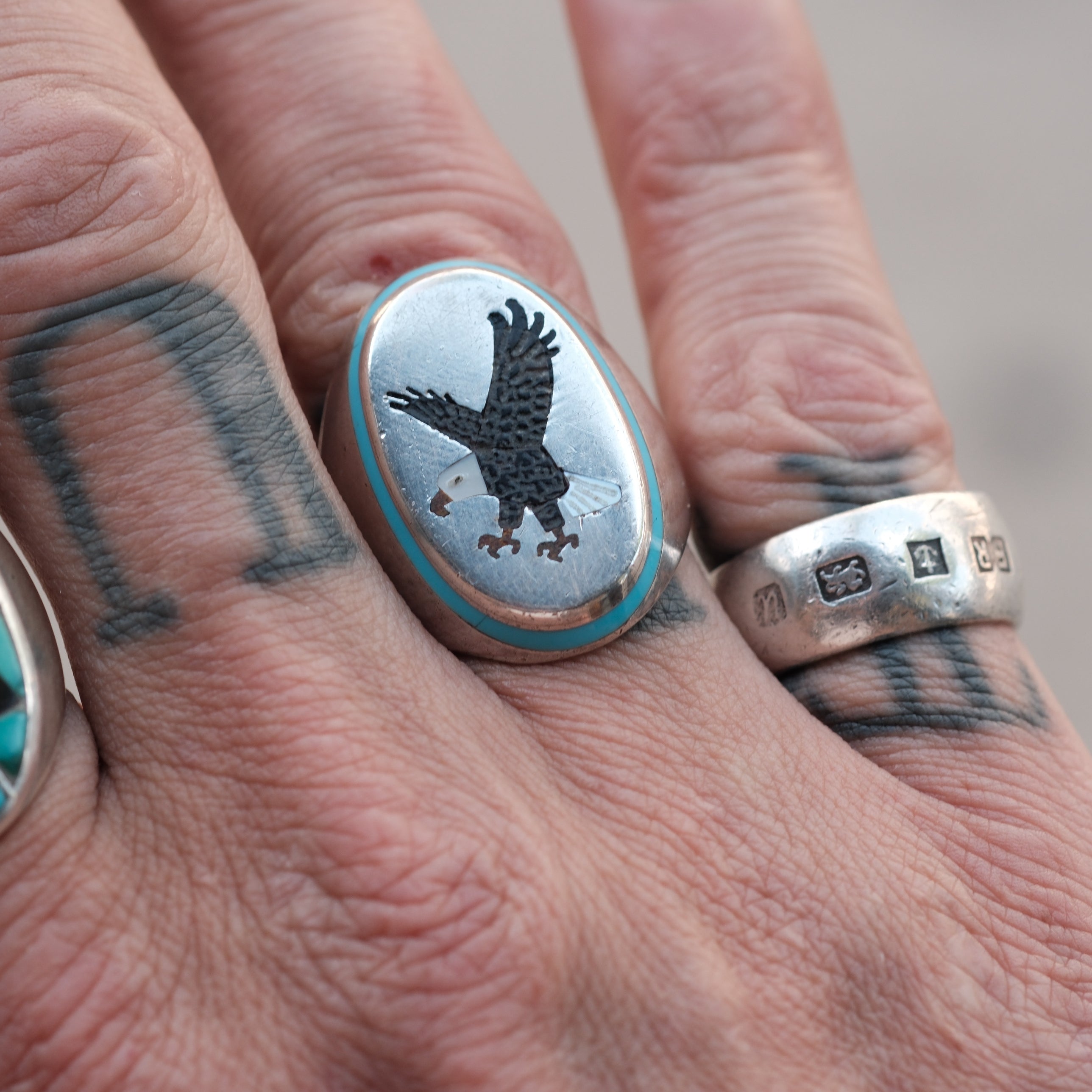 Vintage Sterling Zuni Inlay Eagle Ring 10