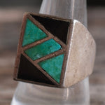 Vintage Sterling Turquoise and Onyx Inlay Ring 9.25