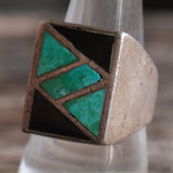 Vintage Sterling Turquoise and Onyx Inlay Ring 9.25