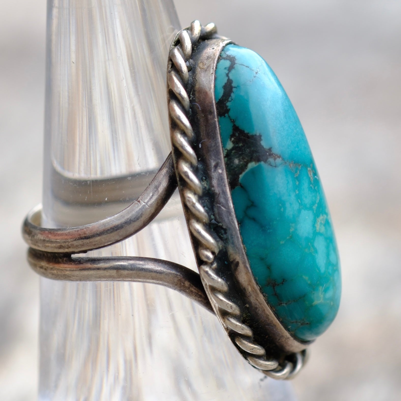 Vintage Sterling Turquoise Roper Ring 5.5