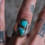 Vintage Sterling 2-Stone Turquoise Ring 8.5
