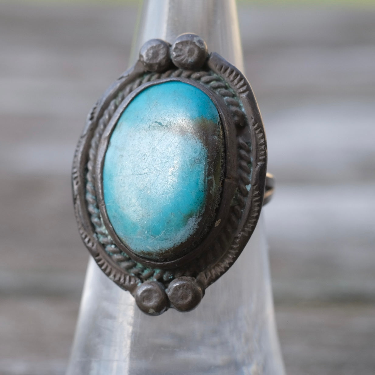 Vintage Sterling Turquoise Roper Ring 5.75