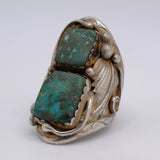 Vintage Sterling 2-Stone Turquoise Feather Ring 6.75