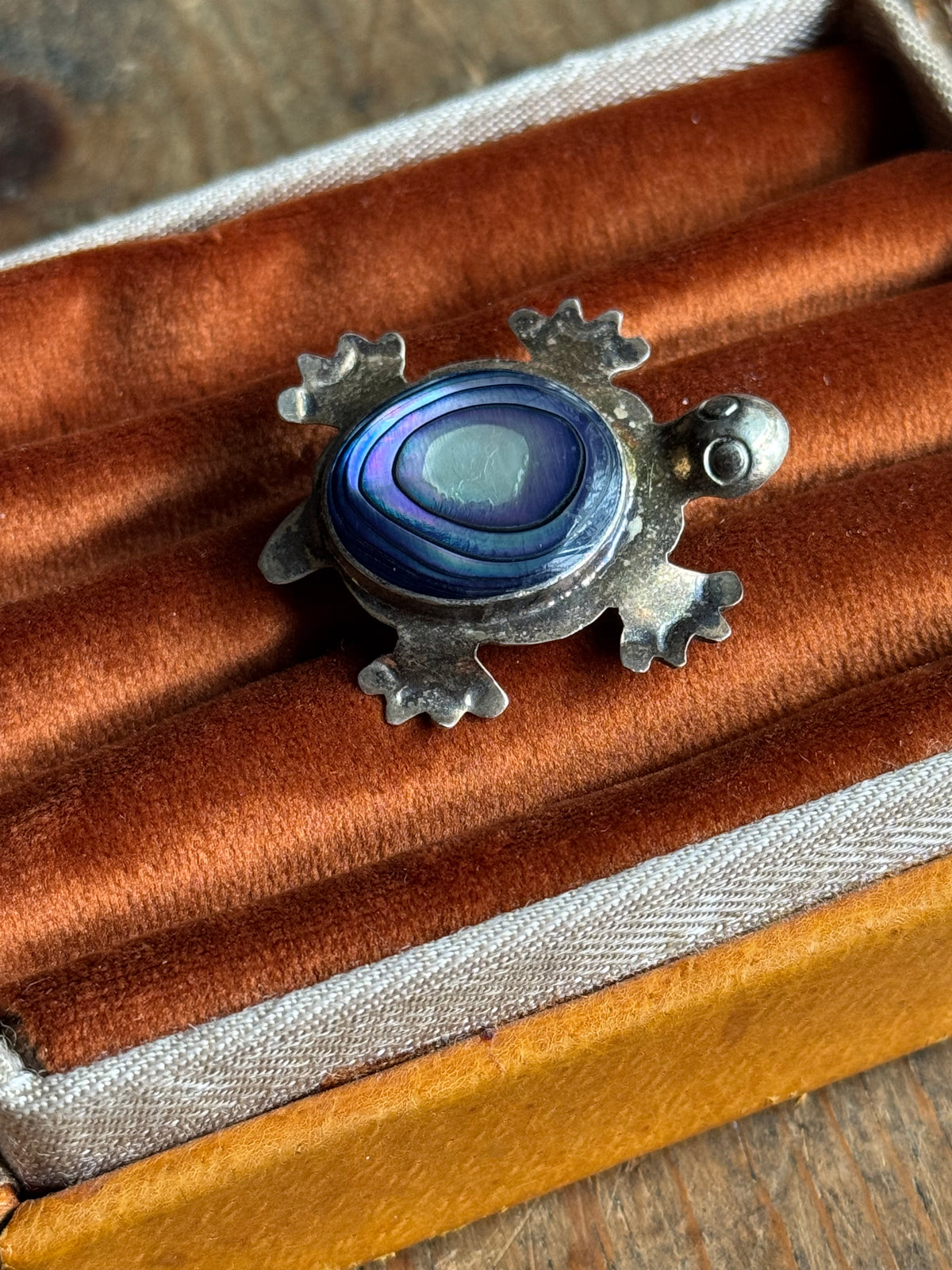 Vintage Sterling Silver Abalone Turtle Pin