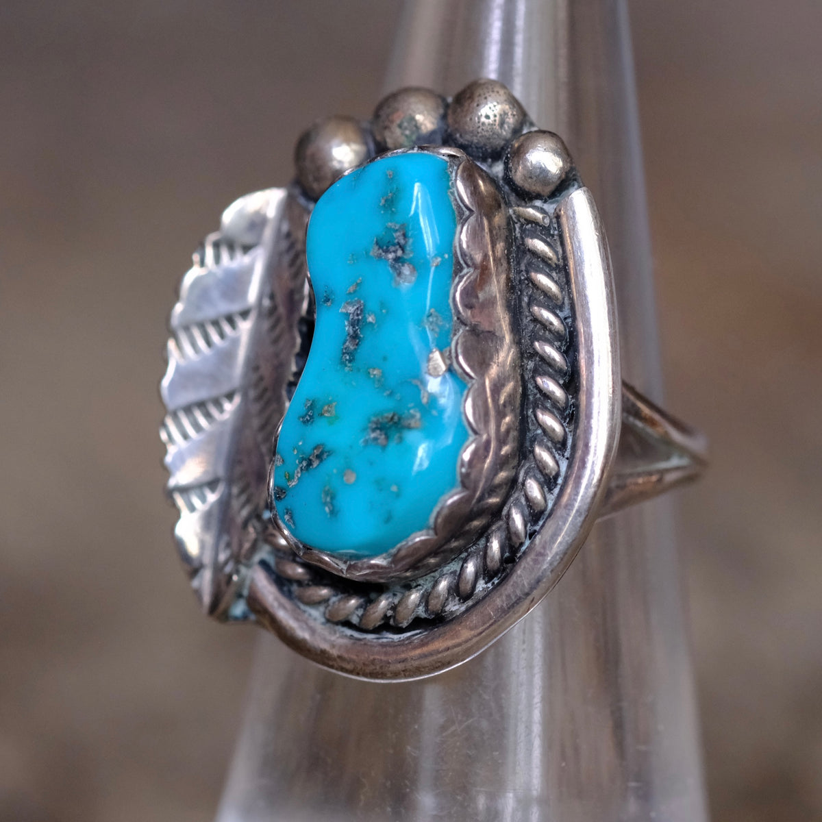 Vintage Sterling Turquoise Feather Ring 5