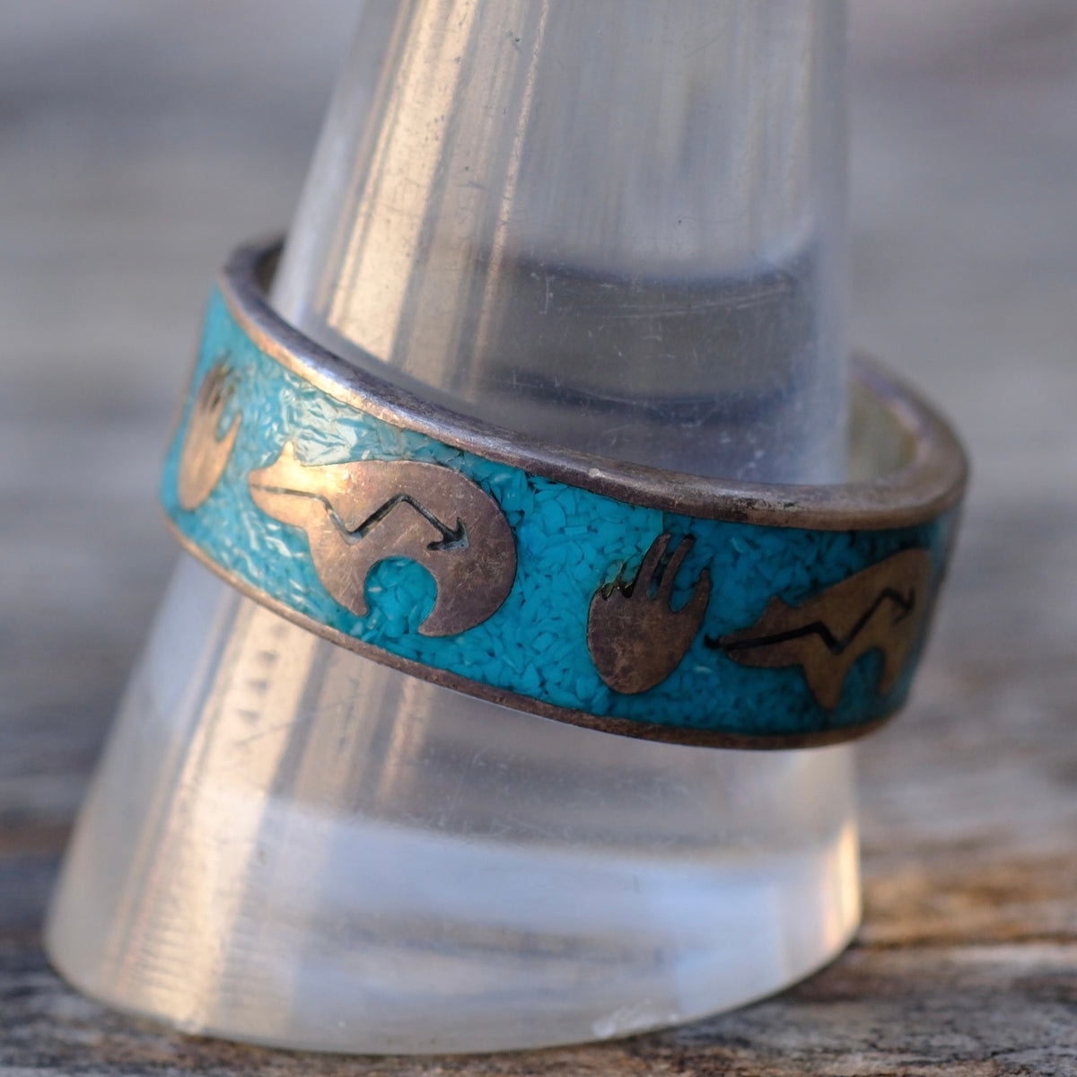 Vintage Sterling Turquoise Inlay Band 11.5