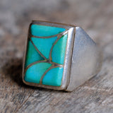 Vintage Sterling Turquoise Fish Scale Inlay Ring 10