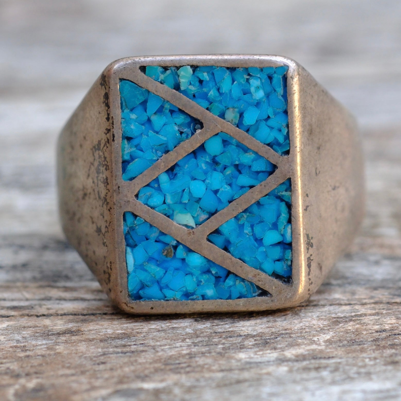 Vintage Sterling Crushed Turquoise Inlay Ring 11