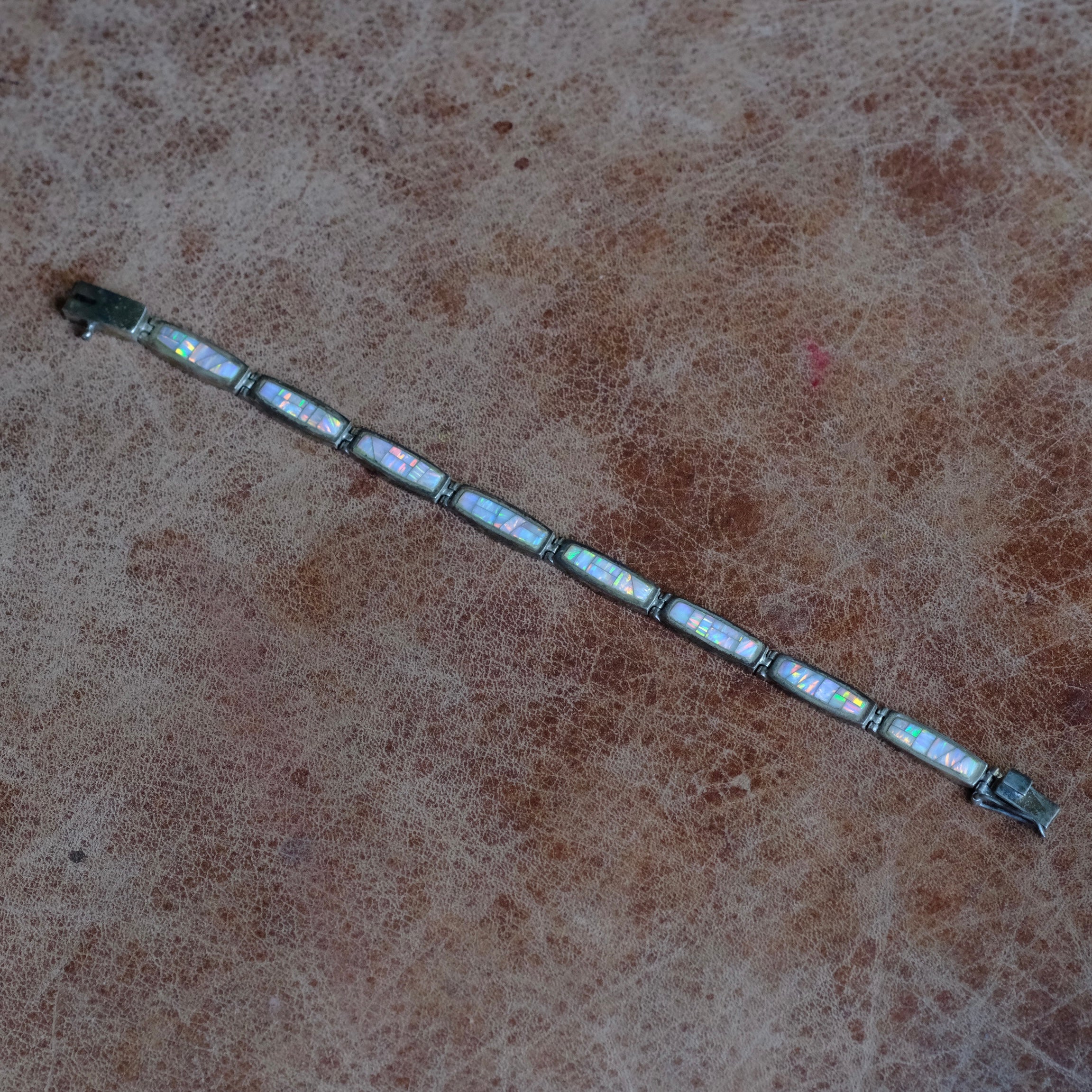 Vintage Sterling Silver Opal Link Bracelet