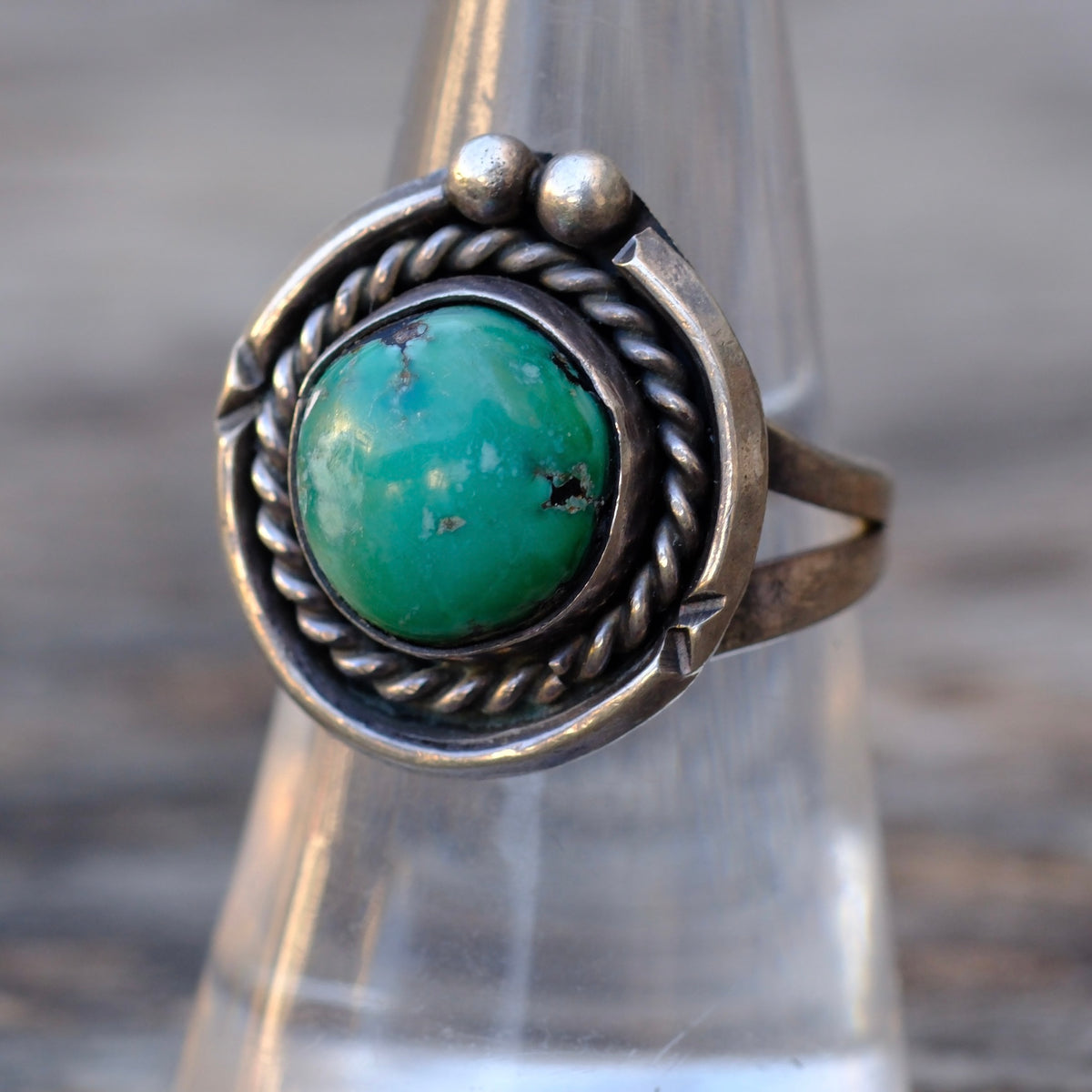 Vintage Sterling Turquoise Roper Ring 7.5