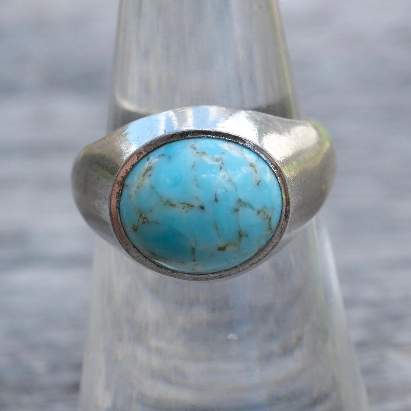 Vintage Sterling German Glass Ring 6.25