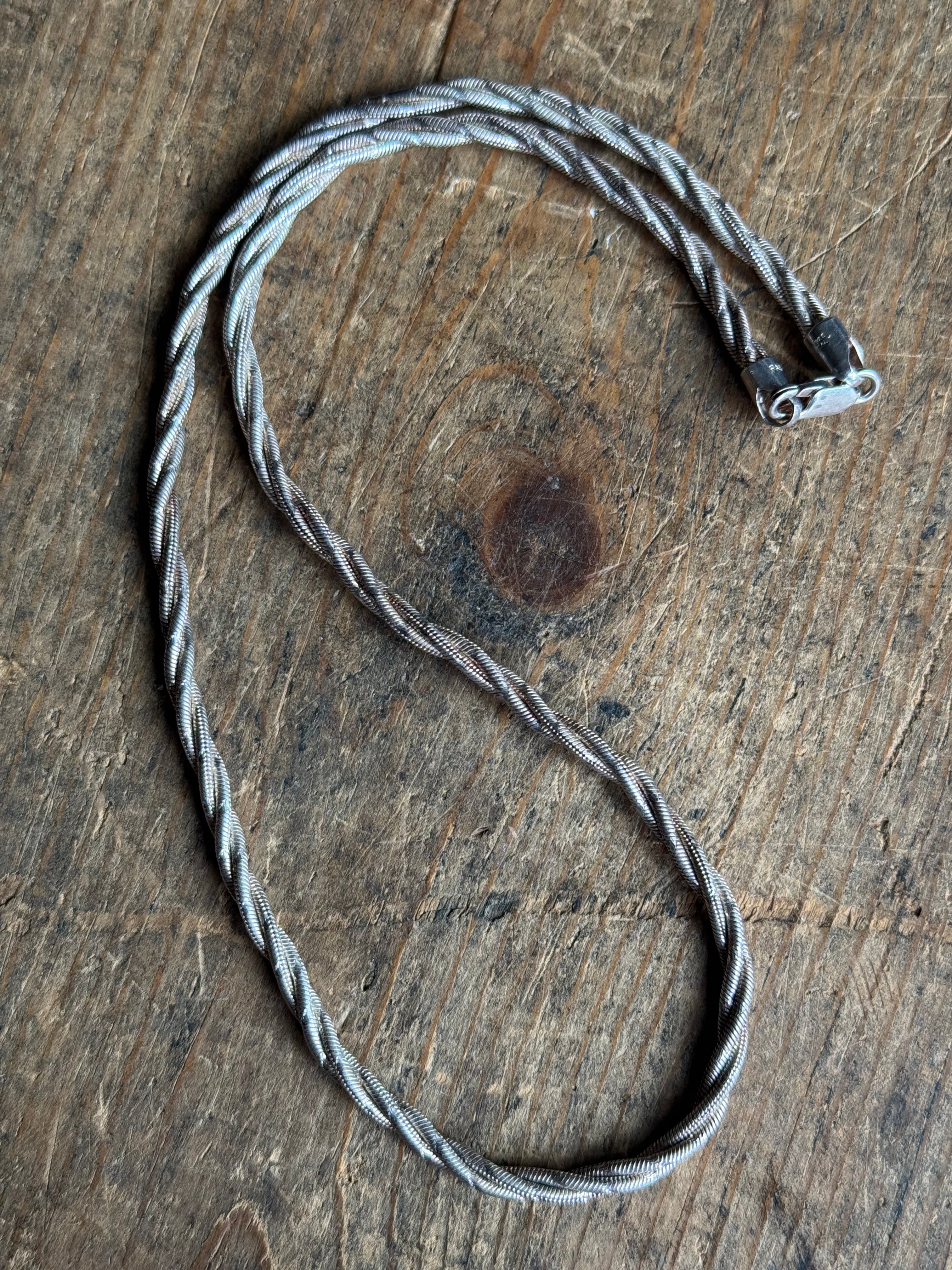 Vintage Sterling Silver 18” Twisted Snake Chain Necklace