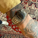 Vintage Sterling Agate Stamped Cuff Bracelet