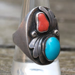 Vintage Sterling Turquoise and Coral Ring 10