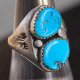 Vintage Sterling 2-Stone Turquoise Ring 8.75