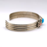 Vintage Sterling Turquoise and Coral Feather Cuff Bracelet 6.75"