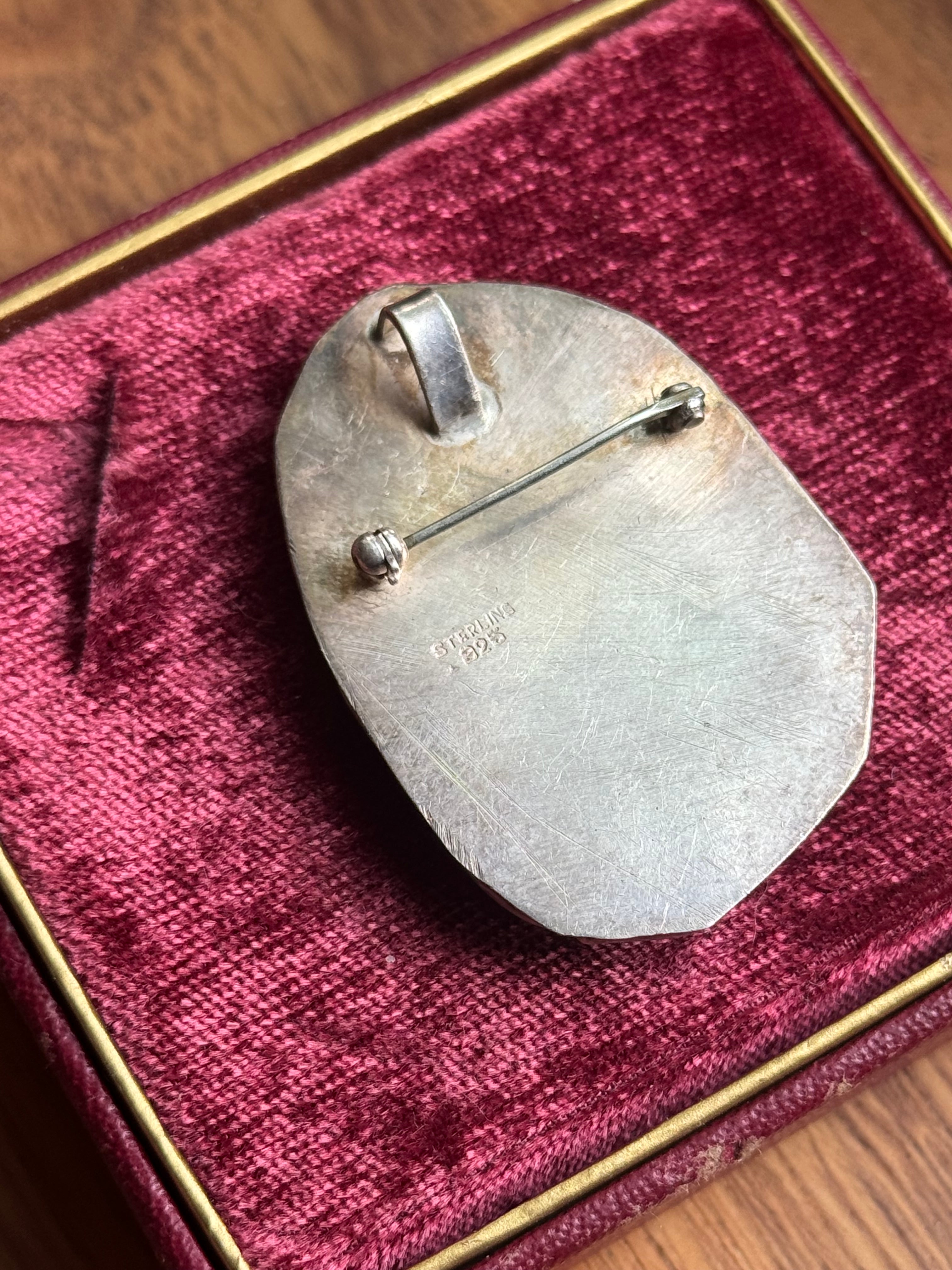 Vintage Sterling Silver Jasper & Seed Pearl Modernist Pin/Pendant