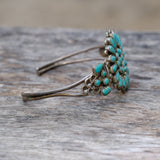 Vintage Sterling Turquoise Cluster Cuff Bracelet