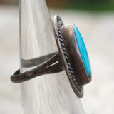 Vintage Sterling Turquoise Roper Ring 4.75