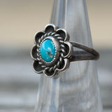 Vintage Sterling Turquoise Floral Ring 5.5