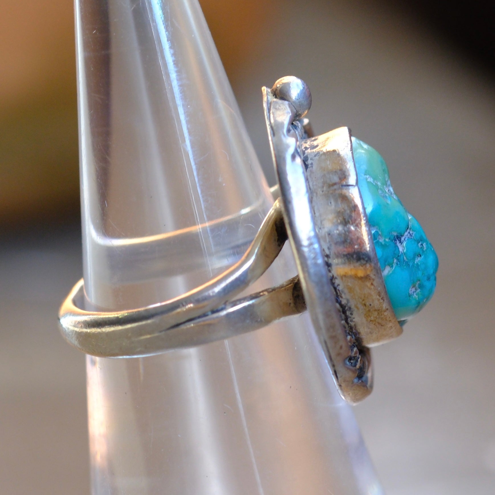 Vintage Sterling Turquoise Roper Ring 5.25