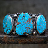 HEAVY Vintage Sterling 3-Stone Turquoise Cuff Bracelet