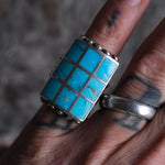 Vintage Sterling Turquoise Inlay Ring 7.5