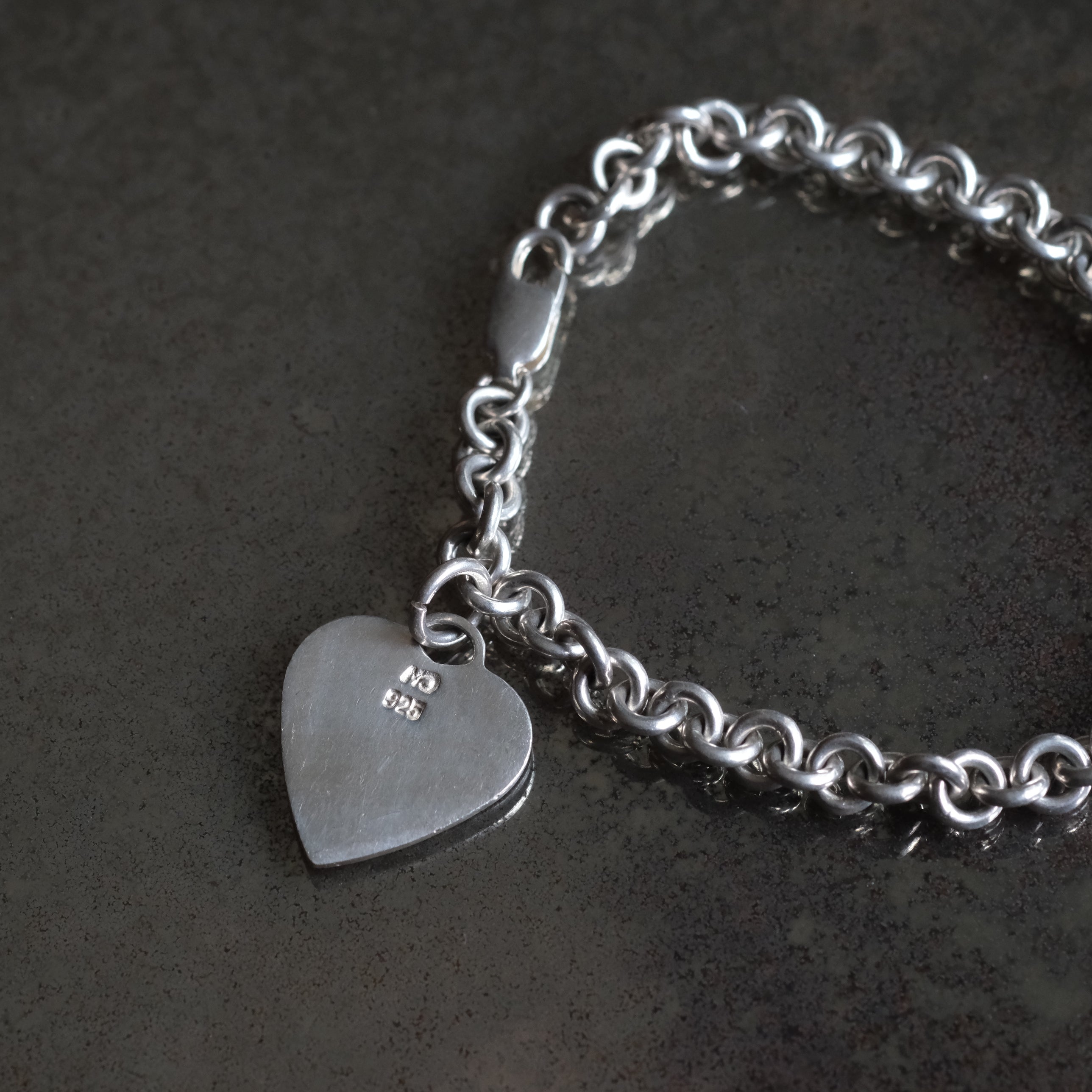 Vintage Sterling Rolo Link Heart ID Bracelet 7.5"