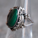 Vintage Sterling Malachite Feather Ring 7