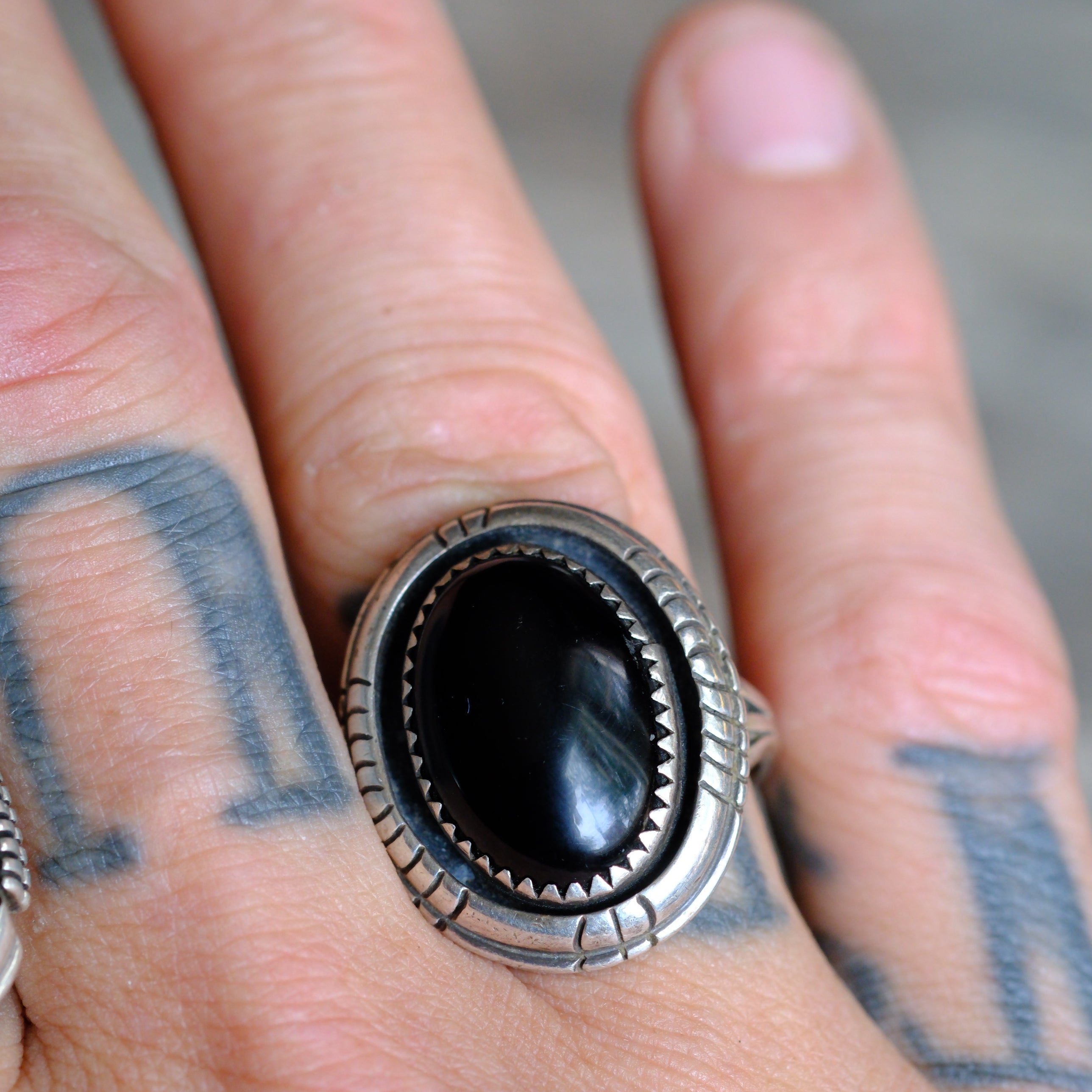 Vintage Sterling Onyx Ring 9.25