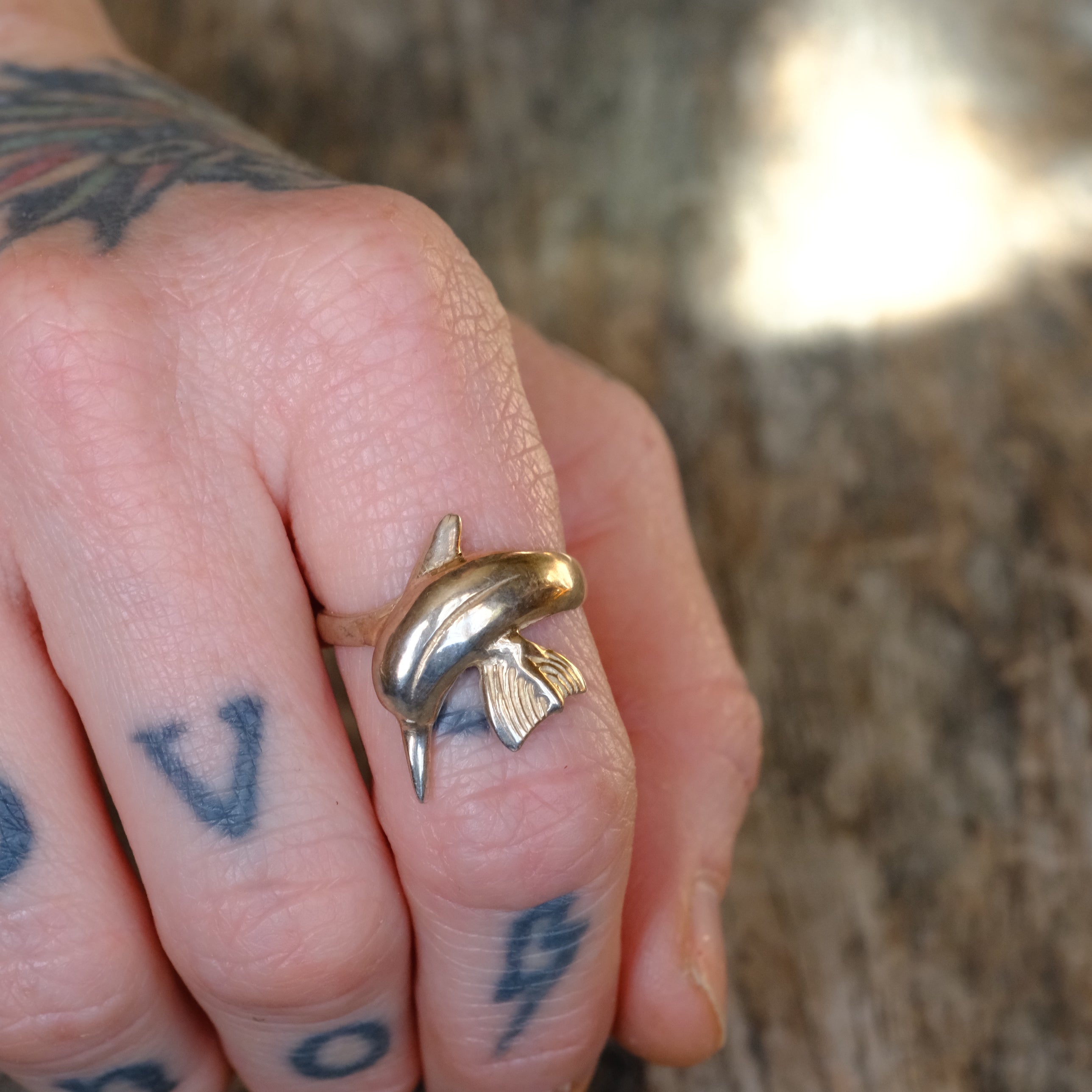 Vintage Sterling Silver Dolphin Ring 9