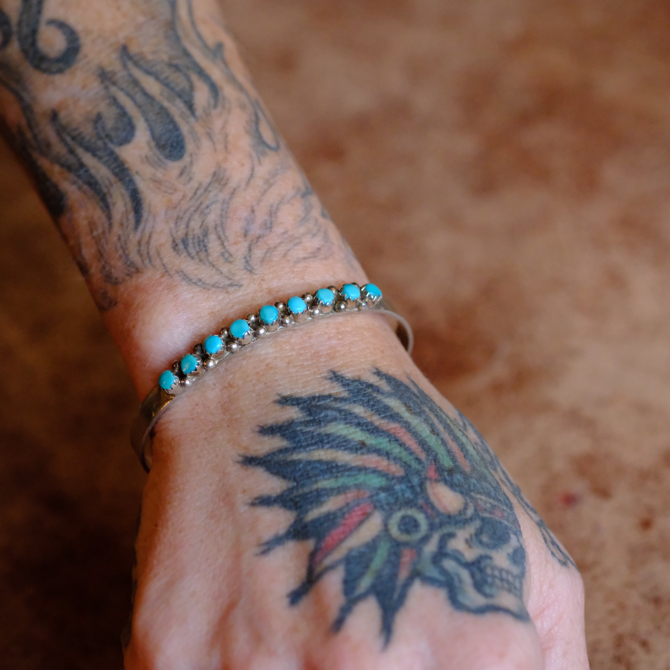 Vintage Sterling Snake Eye Turquoise Cuff Bracelet