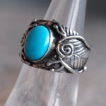 Vintage Sterling Turquoise Feather Ring 6.5