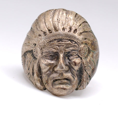 Vintage Sterling Silver Big Chief Ring 7.5