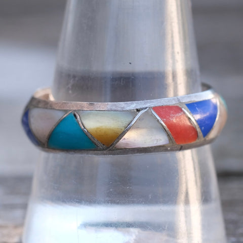 Vintage Sterling Multistone Inlay Band 11.5