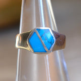 Vintage Sterling Turquoise Inlay Band Ring 6