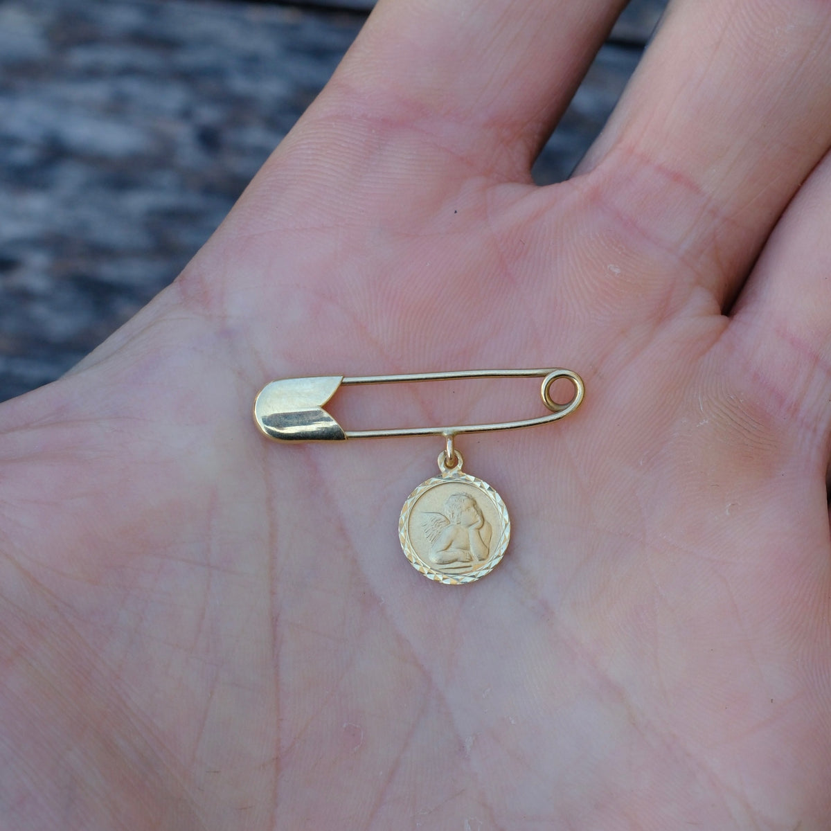 Vintage 14K Gold Cherub Safety Pin
