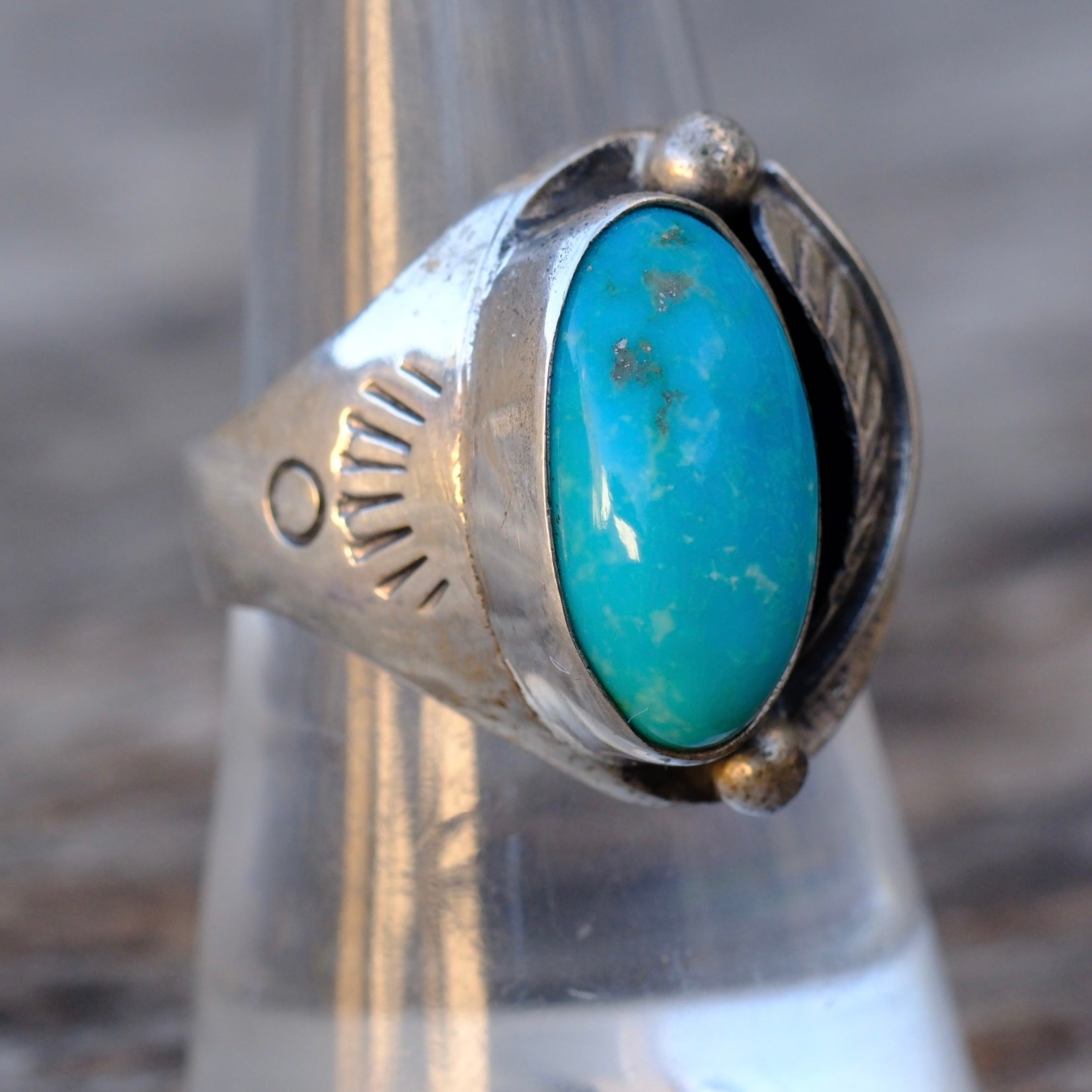 Vintage Sterling Turquoise Feather Ring 9