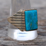 Vintage Sterling Turquoise Ribbed Band Ring 12