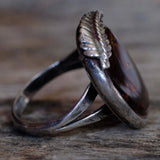 Vintage Sterling Mexican Agate Feather Ring 11.25