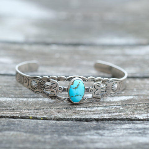 Vintage Sterling Turquoise Thunderbird Cuff