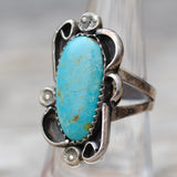 Vintage Sterling Turquoise Florette Ring 6.5
