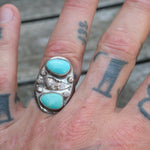 Vintage Sterling 2-Stone Turquoise Feather Ring 8.5