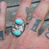 Vintage Sterling 2-Stone Turquoise Feather Ring 8.5