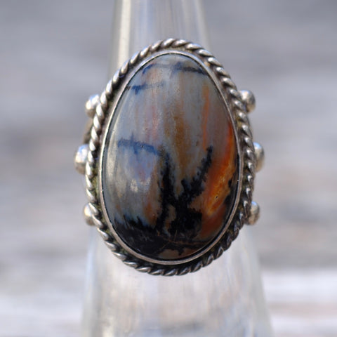 Vintage Sterling Petrified Wood Ring 5.25
