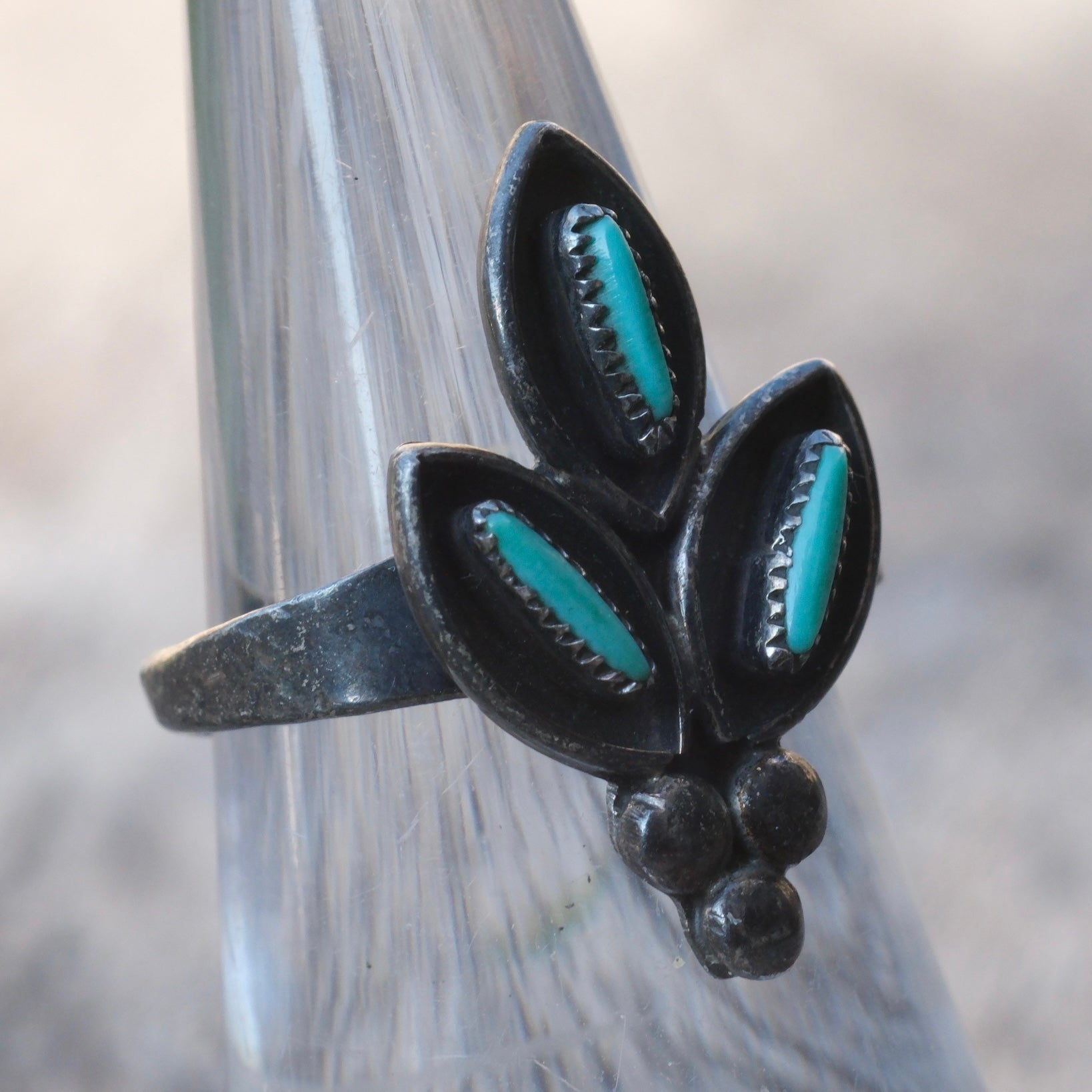 Vintage Sterling Turquoise Cluster Ring 6