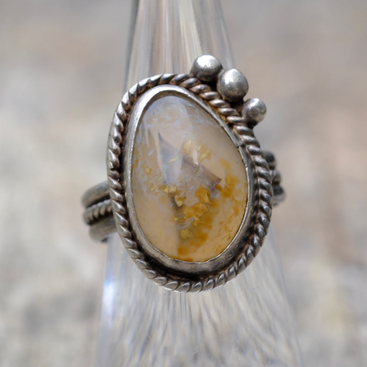 Vintage Sterling Agate Ring 5.75