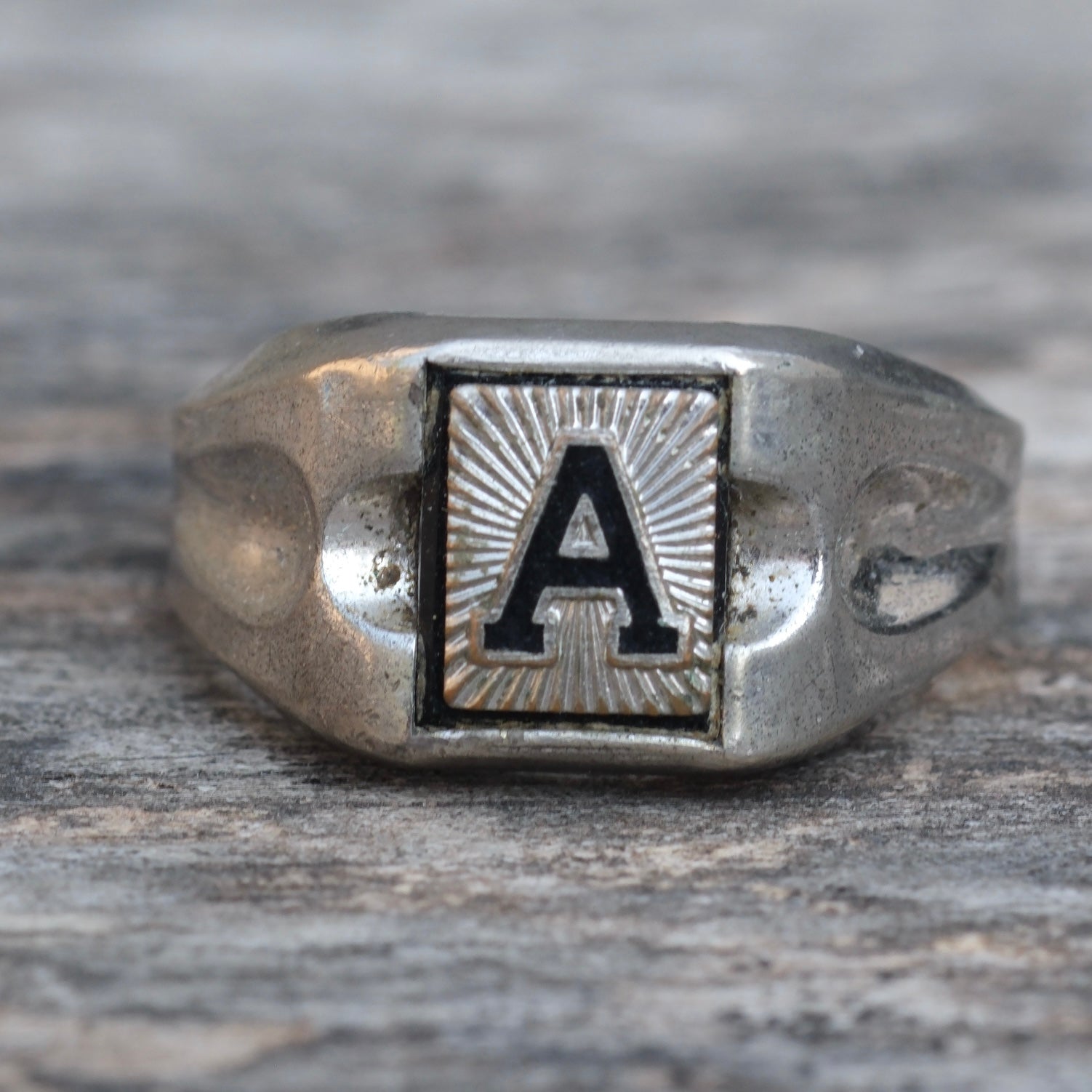Vintage Sterling A Initial Signet Ring 10.5